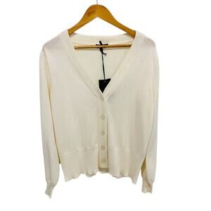 Paige Valeria Sweater Ivory Wool Blend Women's Large NWT Cardigan Scalloped Hems